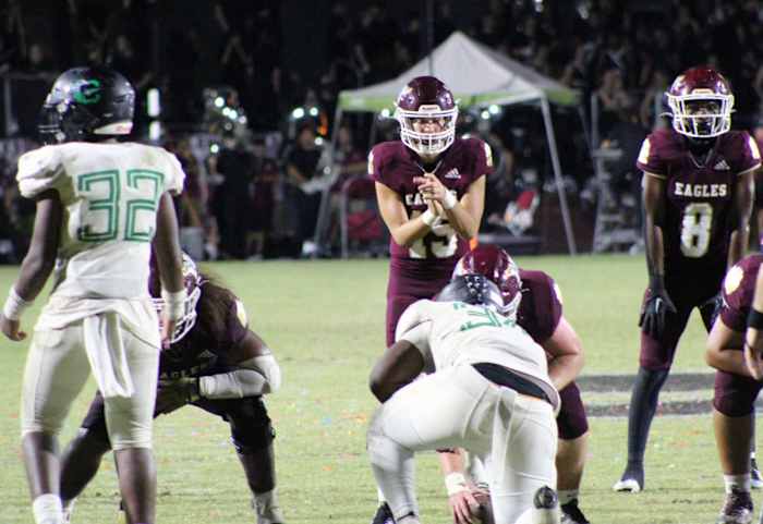 Niceville quarterback Kane Lafortune readies for a shotgun snap during his team's 42-21 victory on Friday, their fourth in five games this season.